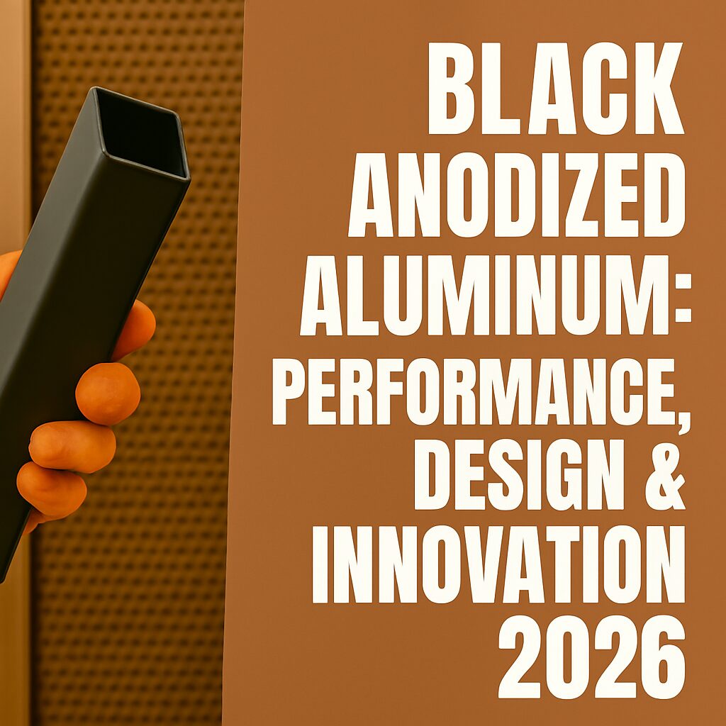 Dark gray glove holding black anodized aluminum extrusion with electric blue and white blog title overlay