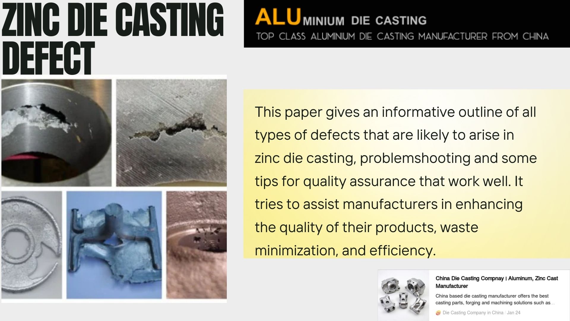 Zinc die casting defect troubleshooting and quality assurance tips Zinc die casting defect troubleshooting and quality assurance tips